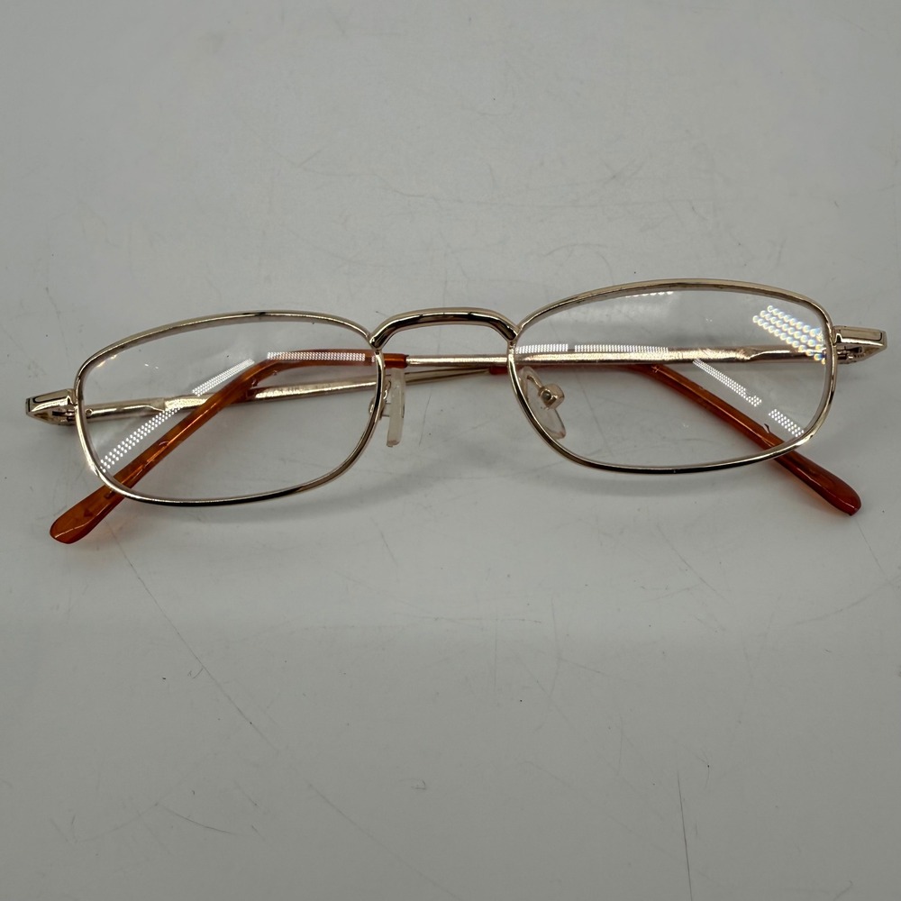Vintage Gold Metal Narrow Rectangular Eyeglasses Frames‎ Tortoise Tips 90s Style